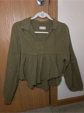 Altar'd State Olive V-Neck Peasant Sweater